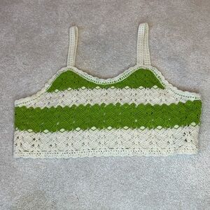 Rebellion Green and White Crochet Crop Top Size S
